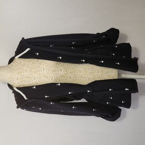 Talbots Women's Navy Blue Novelty Print Embroidered Palm Trees Full Zip Jacket